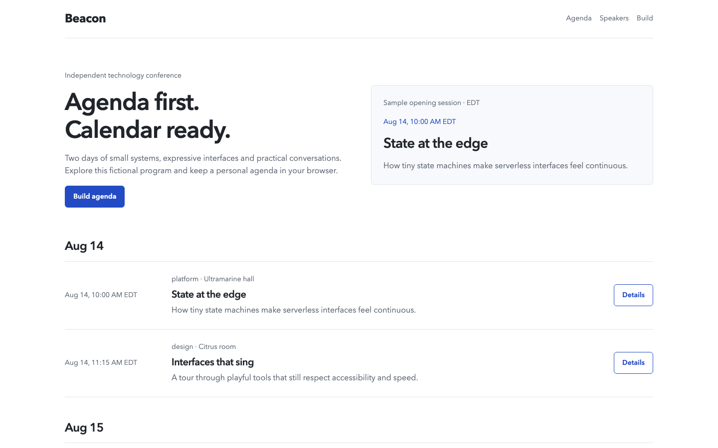 Beacon: actual released desktop product view after the shared typography refinement.