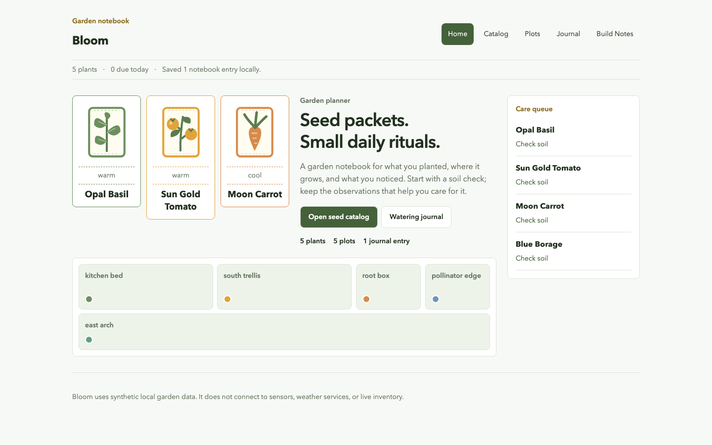 Bloom: actual released desktop product view after the shared typography refinement.