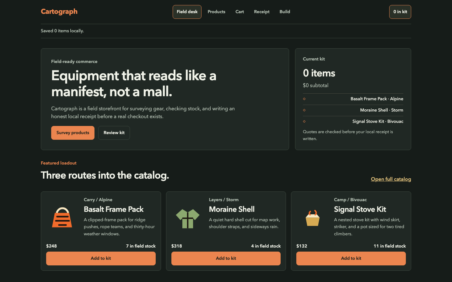 Cartograph: actual released desktop product view after the shared typography refinement.