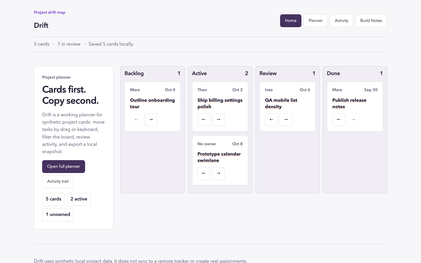 Drift: actual released desktop product view after the shared typography refinement.