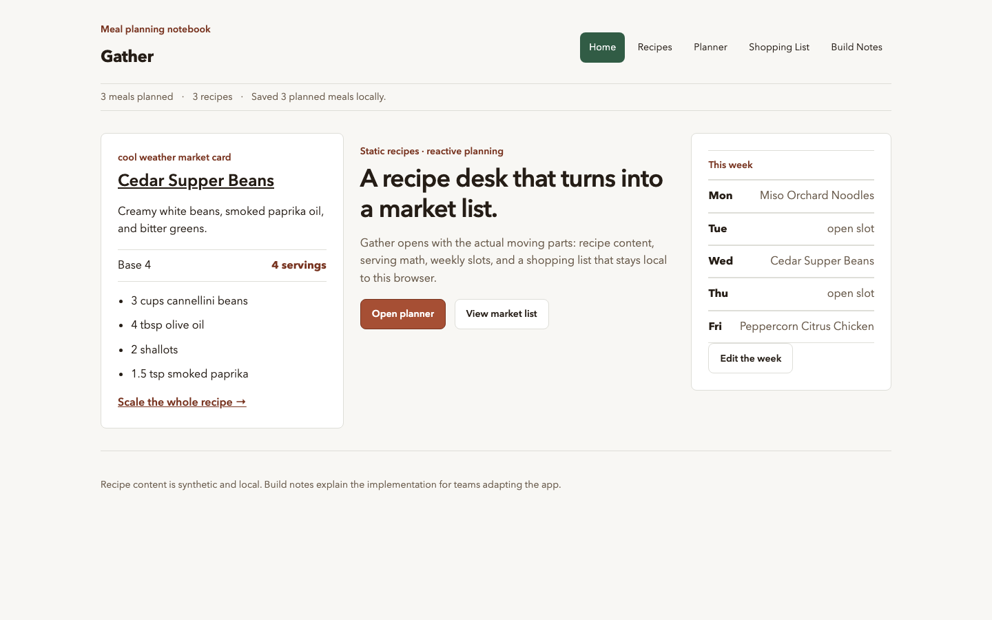 Gather: actual released desktop product view after the shared typography refinement.