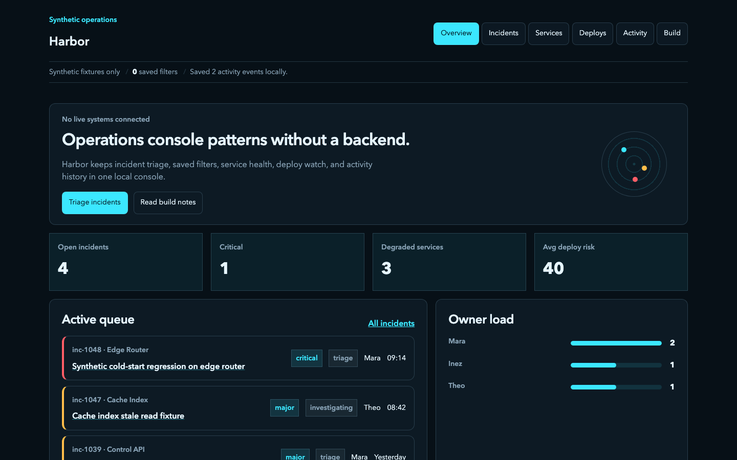 Harbor: actual released desktop product view after the shared typography refinement.