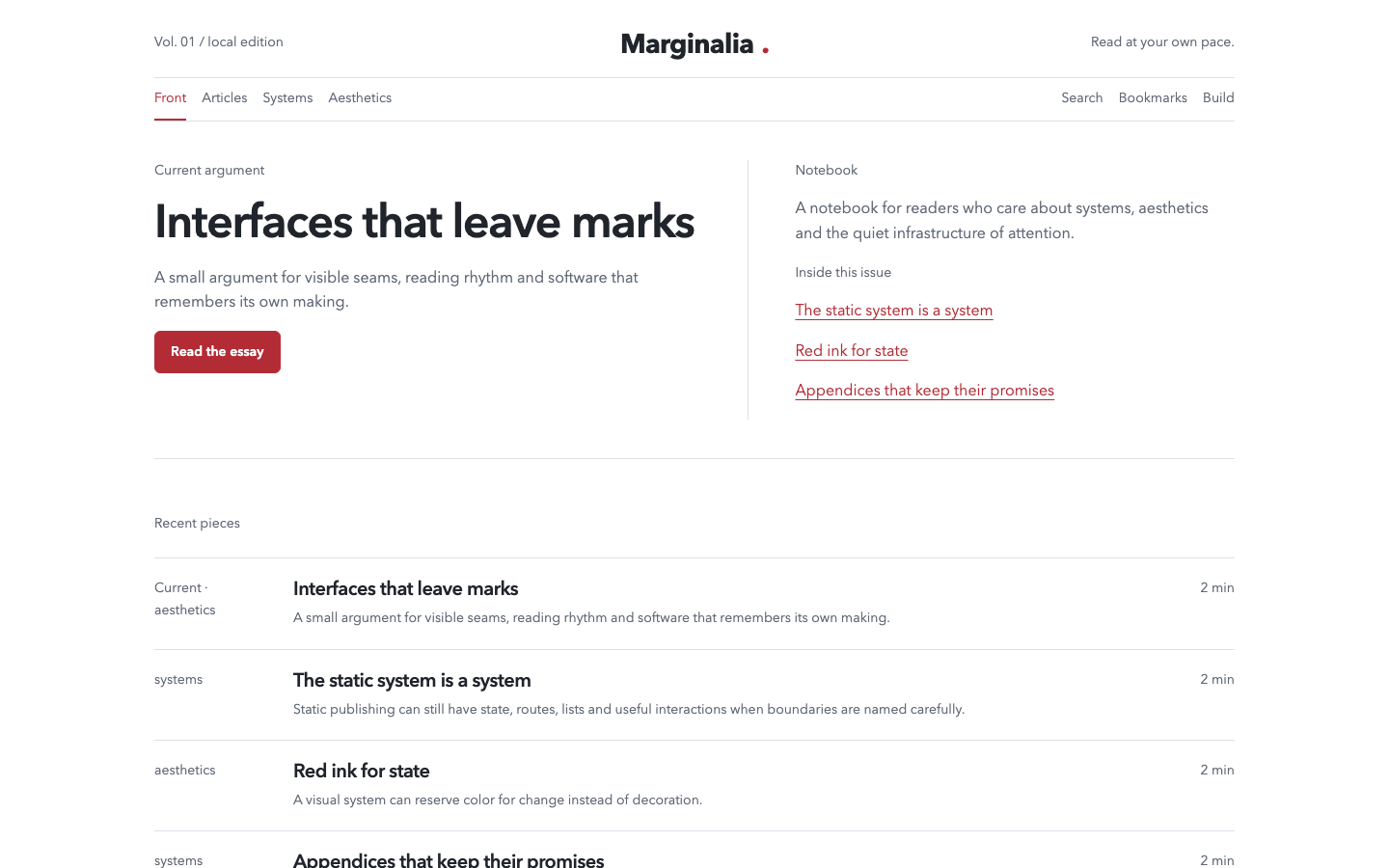 Marginalia: actual released desktop product view after the shared typography refinement.