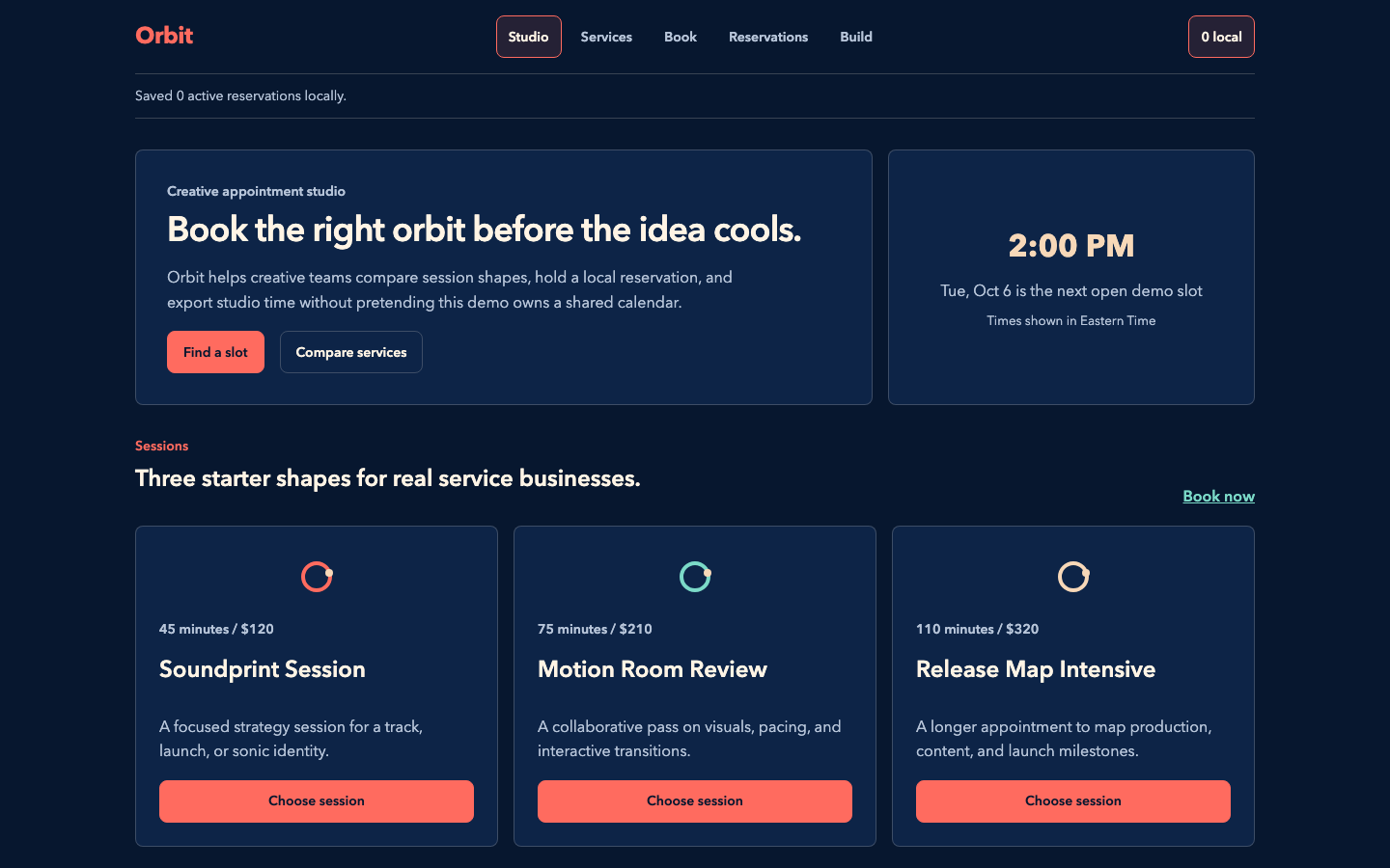 Orbit: actual released desktop product view after the shared typography refinement.