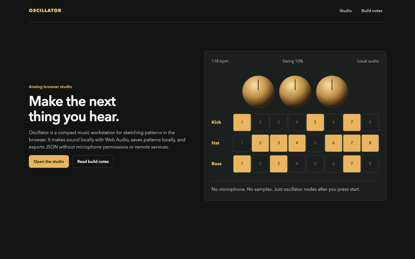 Oscillator: actual released desktop product view after the shared typography refinement.